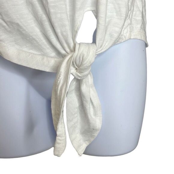 LaMarque Pullover Crewneck TShirt Cream Short Sleeve Scoop Neck Tie Front XS - Picture 5 of 9